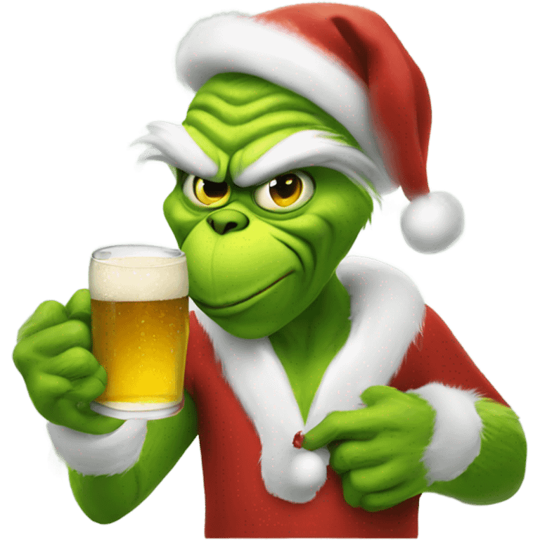 Christmas grinch drinking a beer emoji