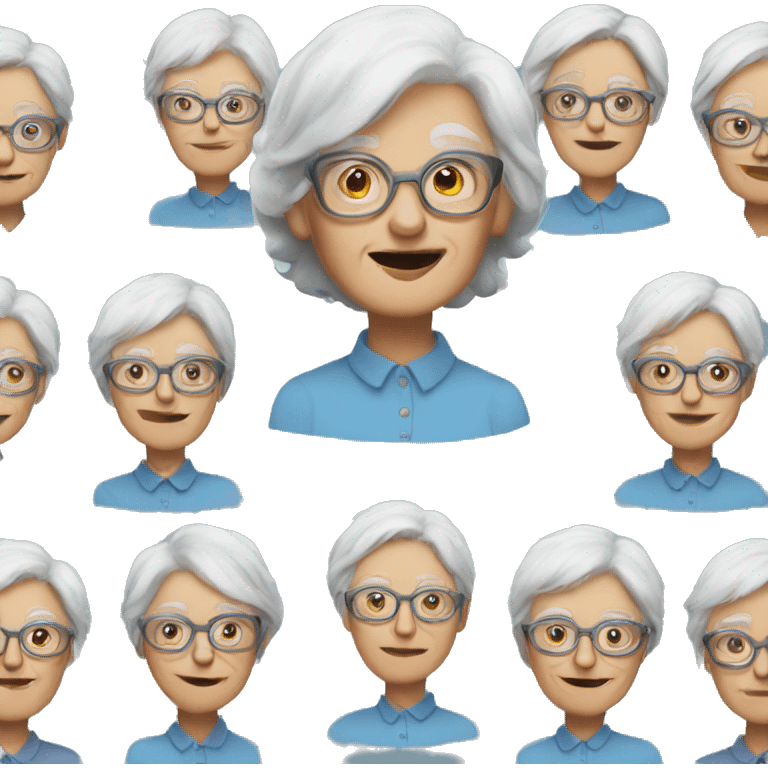 Older lady white hair blue shirt glasses  emoji