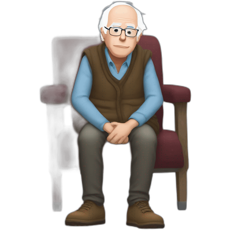 Bernie sanders freezing in chair with legs and arms crossed wearing a scarf emoji