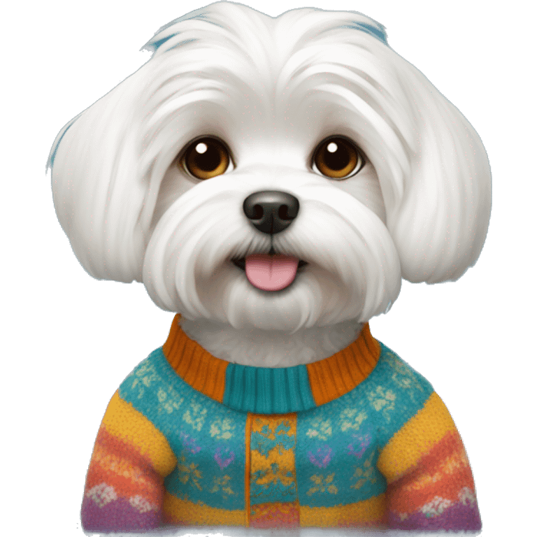 Maltese Dog With colorful sweater  emoji