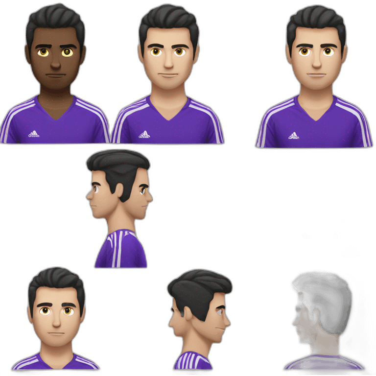 white man black hair soccer player with purple shirt and white short emoji