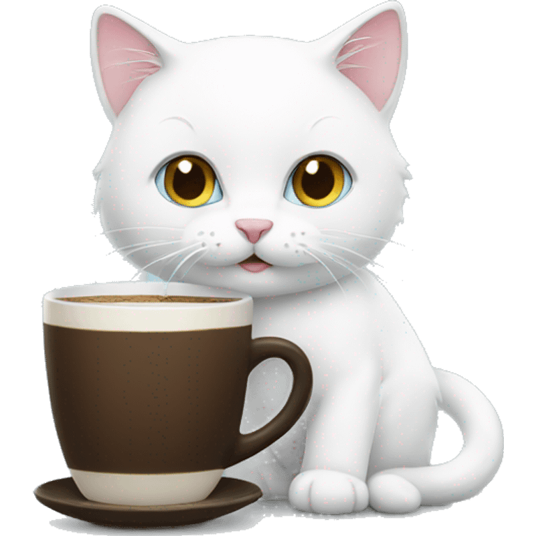 white kitty drinking coffee  emoji