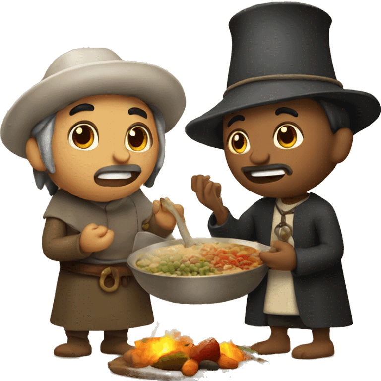 Pilgrim and Indian eating stew  emoji