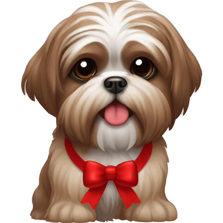 brown shih tzu dog with red bow around neck emoji