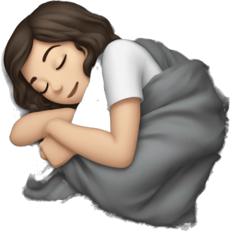 Brunette girl sleeping with grate dane emoji