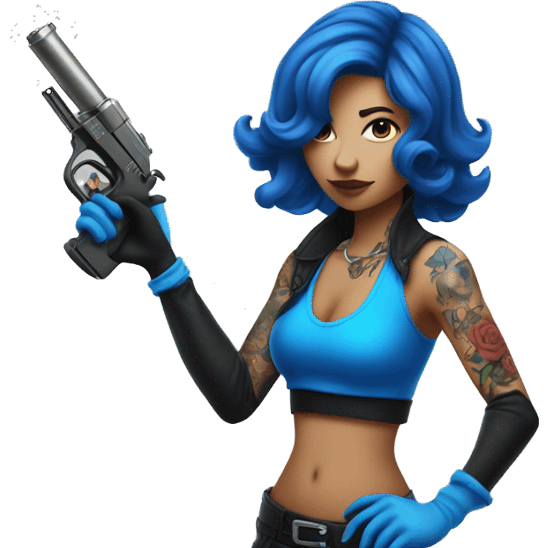 Female figure in blue gloves with tattoo gun emoji