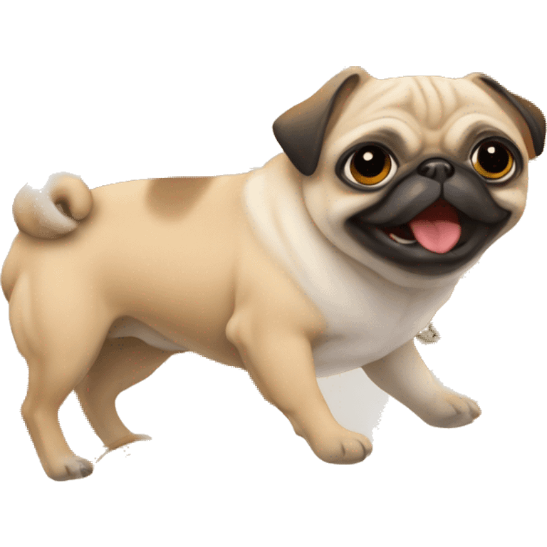 Fawn pug riding on a orange and white cats back emoji