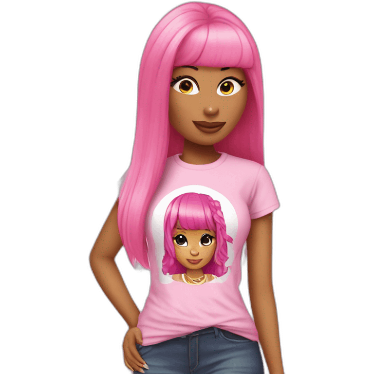 Nicki minaj With a tee shirt pink and hair pink  emoji