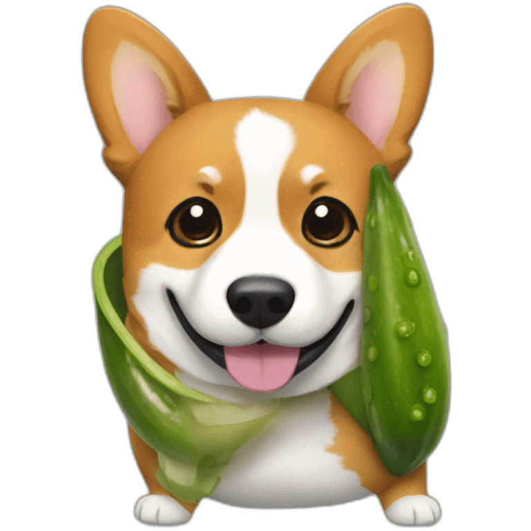 Corgi in a pickle costume and mask emoji