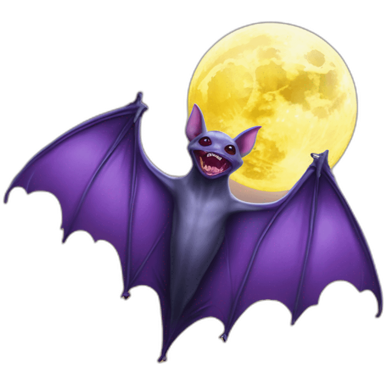 purple dripping vampire bat wings flying in front of white yellow large realistic color full moon emoji