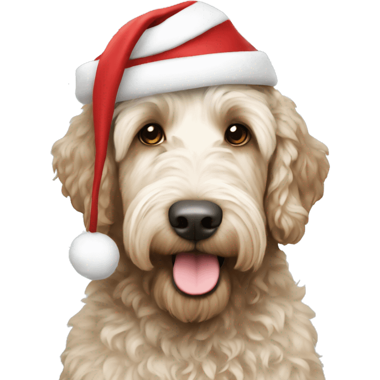 Labradoodle with a white christmas hat emoji