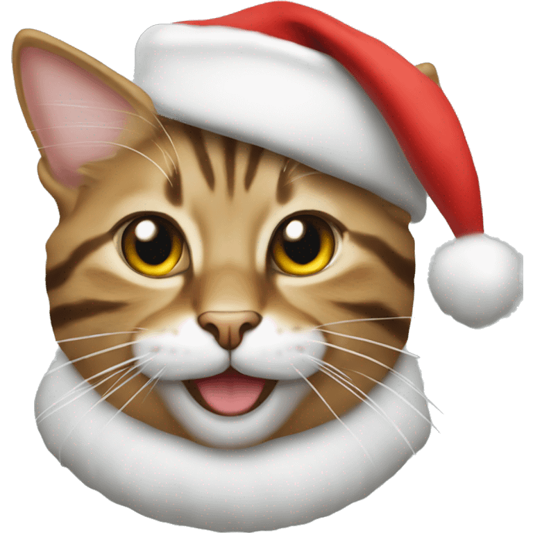 Tabby cat wearing Santa hat emoji