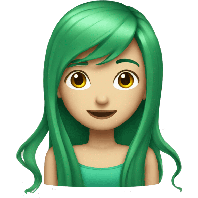 girl with long green hair blushing emoji