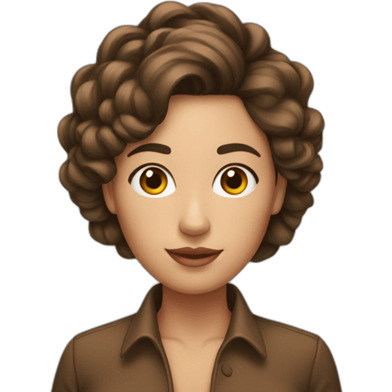 femme aux cheveux brun avec un chinion emoji