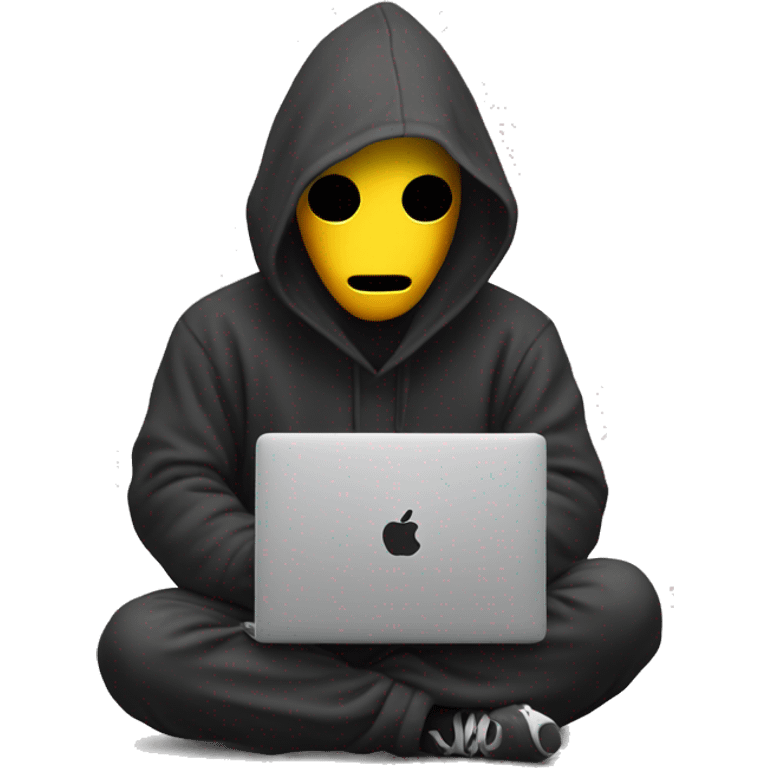 Faceless Instagram reato with hoodie no face, sitting on laptop emoji