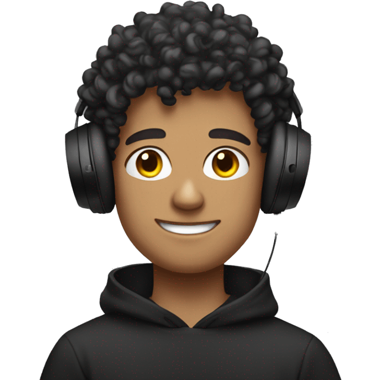 super curly white teen man black sweatshirt on headphones emoji