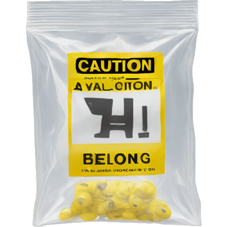 Clear ziploc bag with a yellow caution sign on the label emoji