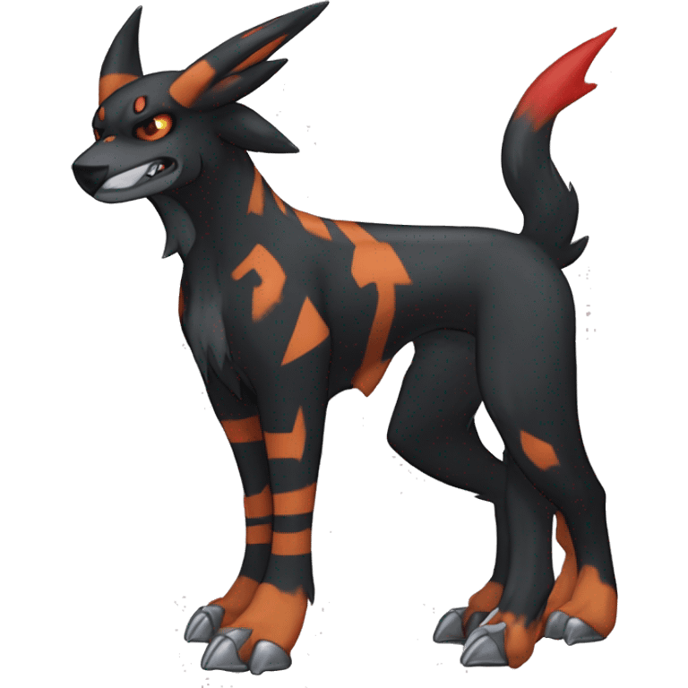 Cool Edgy Houndoom-Litten Fakémon Digimon with Edgy markings, full body, outlined emoji