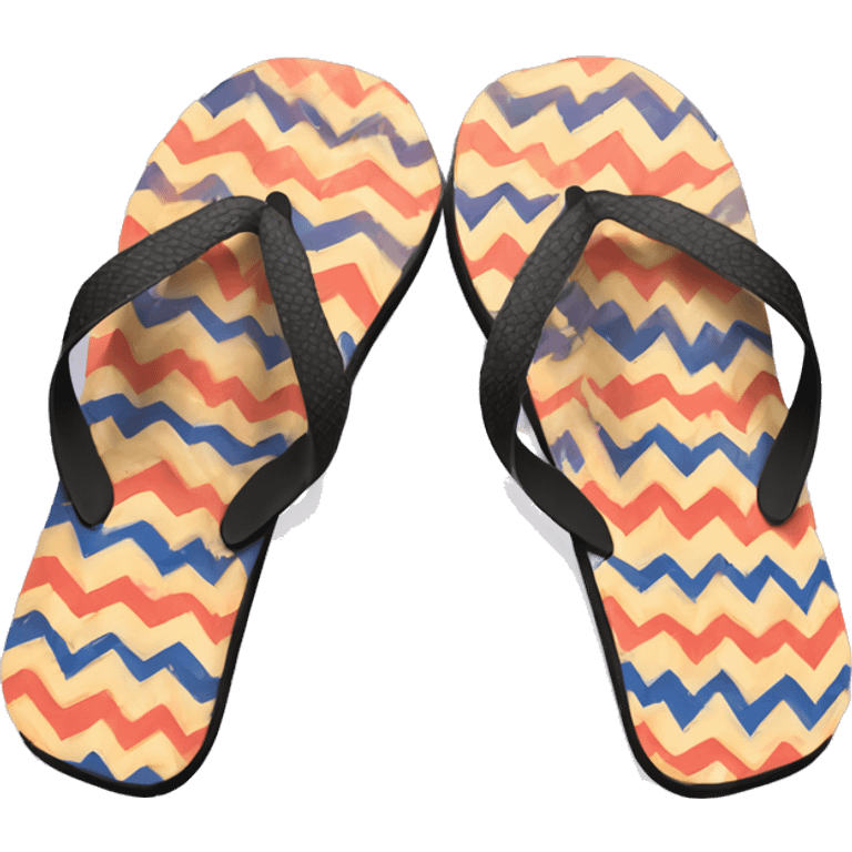 Realistic pair of chevron pattern summer flip flops isolated. emoji