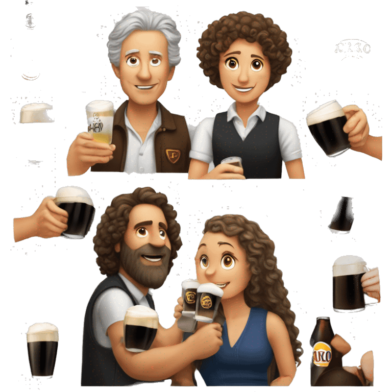 Older male drinking a pint of guiness sat next to a girl with long curly hair drinking a j2o both surrounded by lots of the word "or" emoji