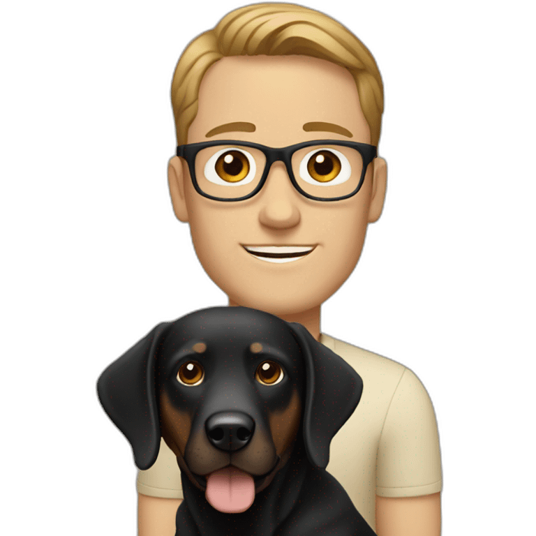 white man light Brown Hair and glasses with a black lab dog emoji