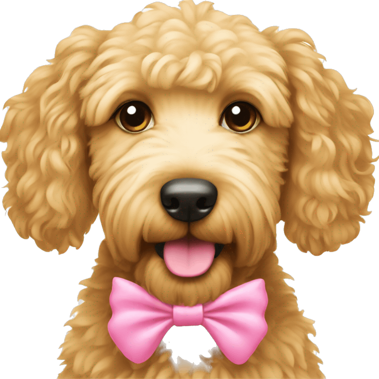 Golden doodle with a pink bow emoji