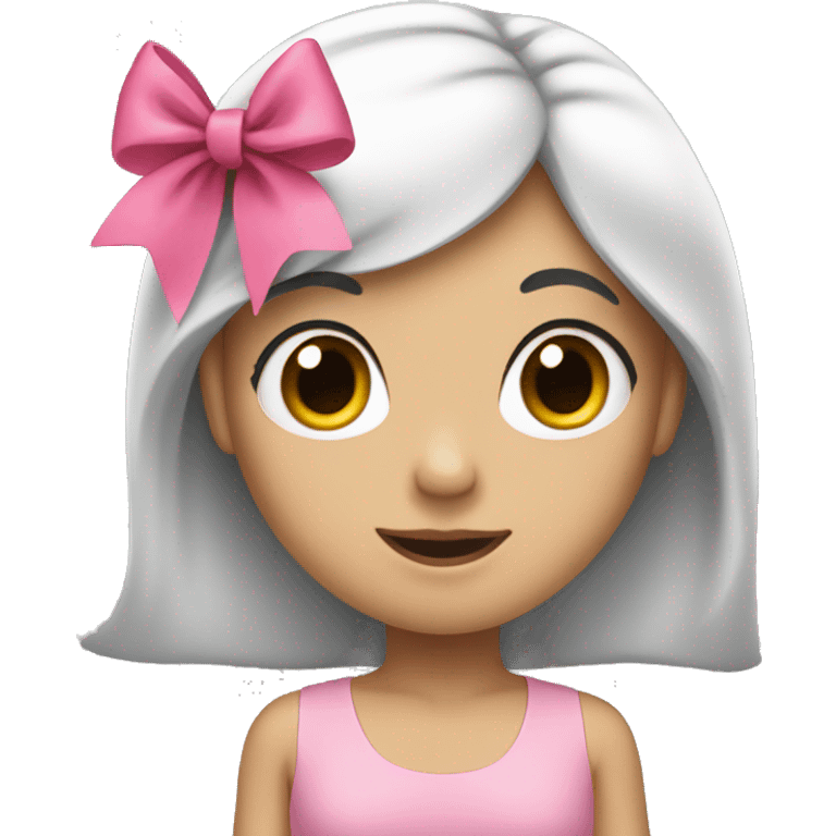 emoji of a girl with long black hair and a pink bow on the top right of her head. emoji