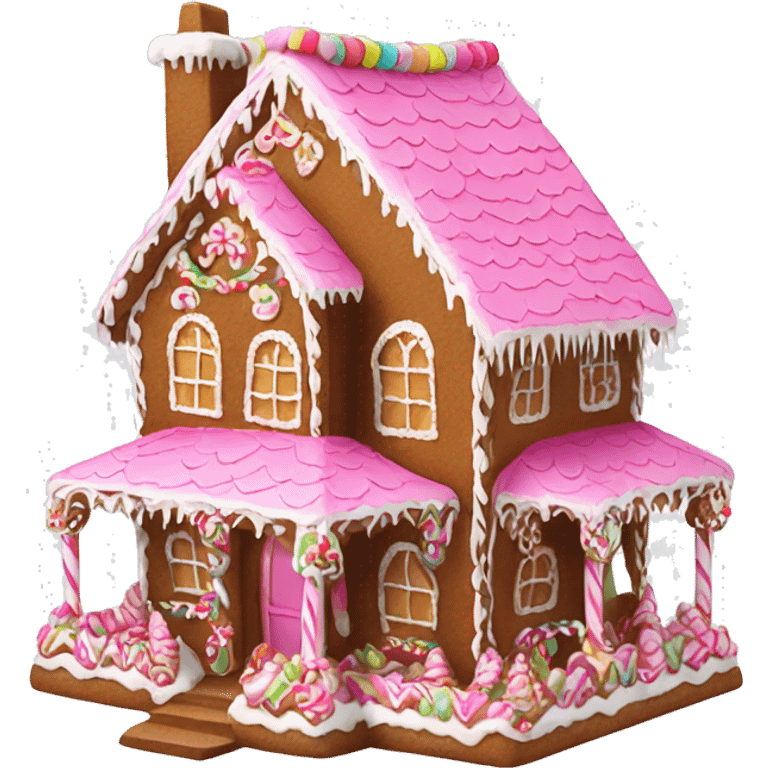 Intricate gingerbread house with pink decorations emoji