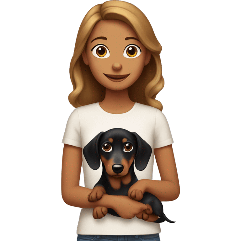 Girl with two black and tan weiner dogs emoji