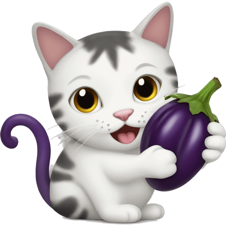 Cat eating eggplant emoji