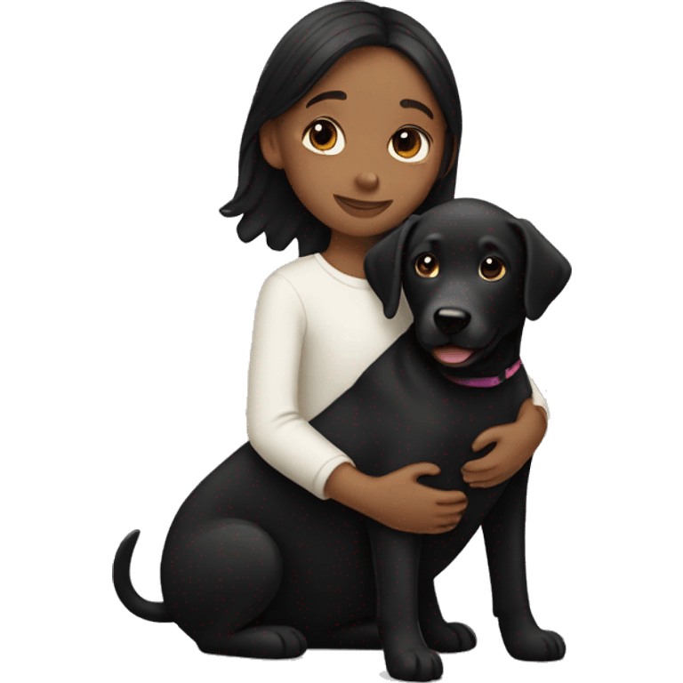 Girl with her black Labrador hugging  emoji