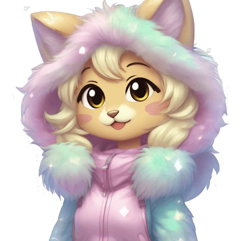 Anthro Cute Fluffy Gorgeous Magical Petite Shiny Colorful Pastel Glitter Sparkle Stars Anime Chibi Fantasy-Animal-Fakémon-Pokémon-Hybrid Fur Sona Aesthetic Trending Style Full Body emoji