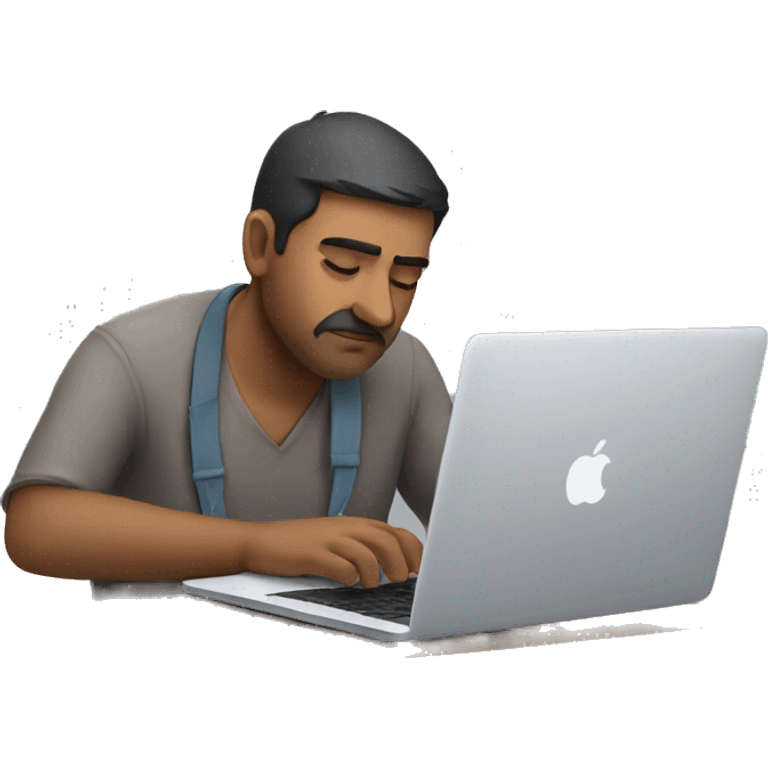 Indian man working on his macbook laptop looking down emoji