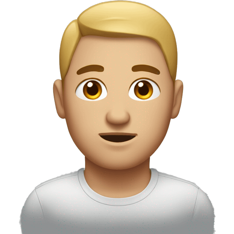 A man with short hair. His eyebrows were raised and he looked at his eyes with a squit. Overweight emoji