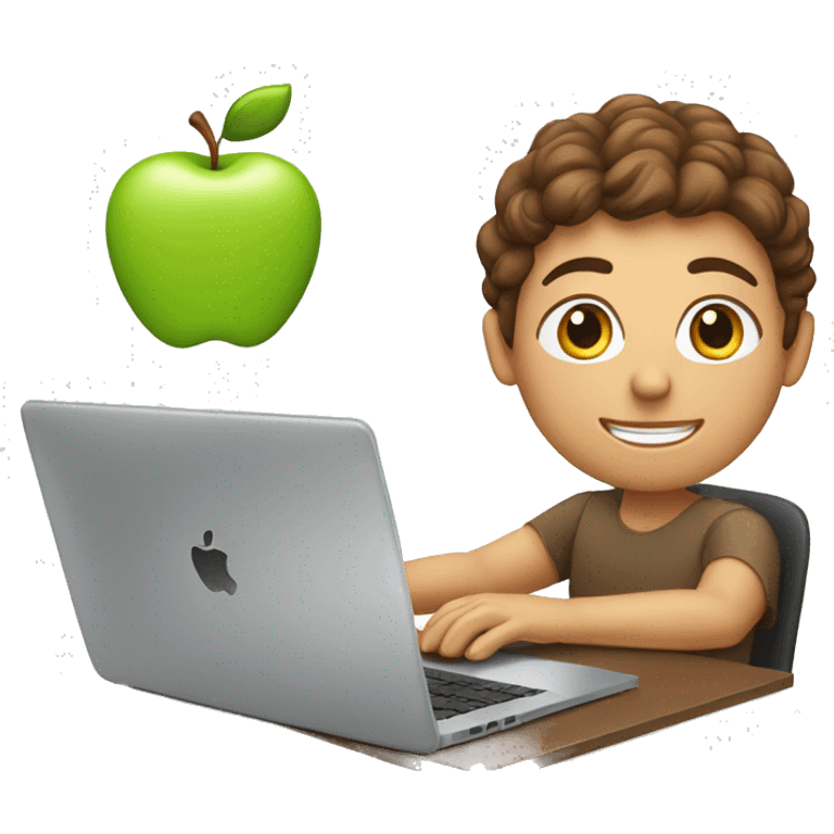 white person with brown hair in front of apple laptop on desk emoji