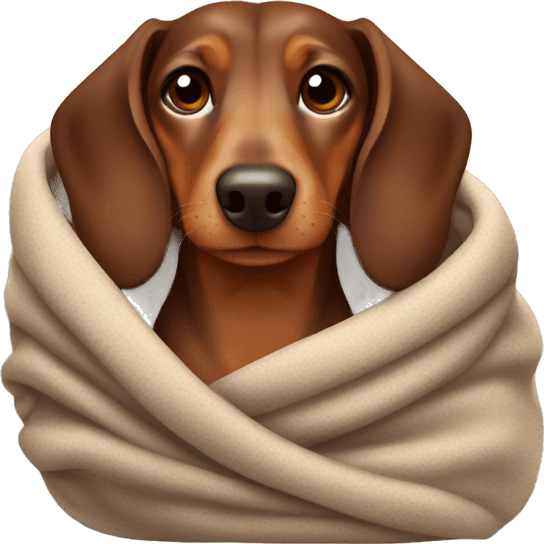 Brown Dachshund wrapped in warm blanket  emoji