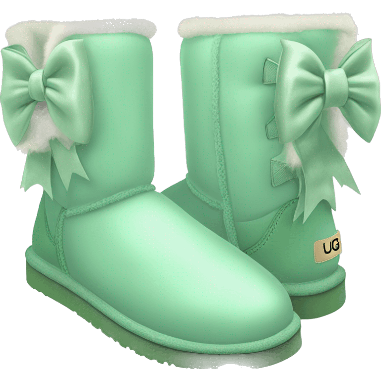 Realistic mint green ugg boots with fur and light mint green bow. emoji