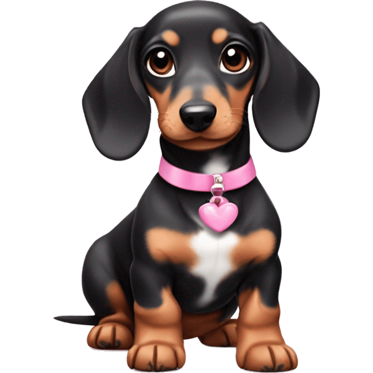 A marble dachshund puppy with a pink bow around its neck emoji