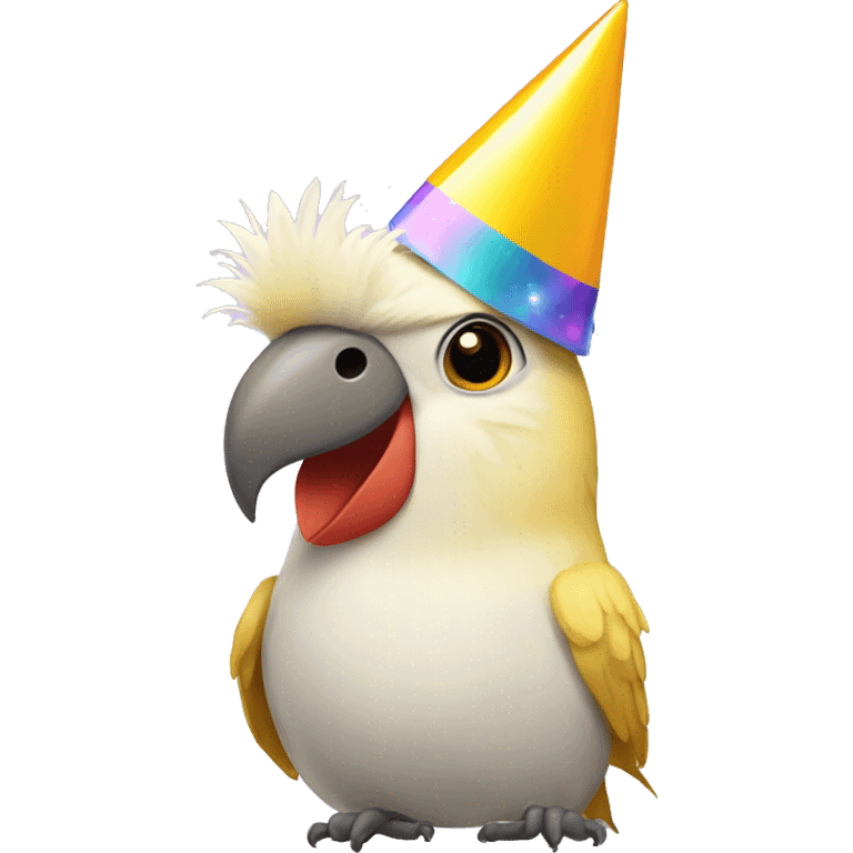 Cockatiel bird wearing a party hat emoji