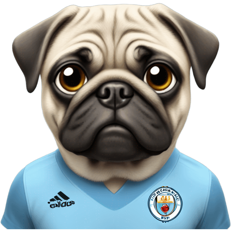 A pug wearing a Man City kit emoji