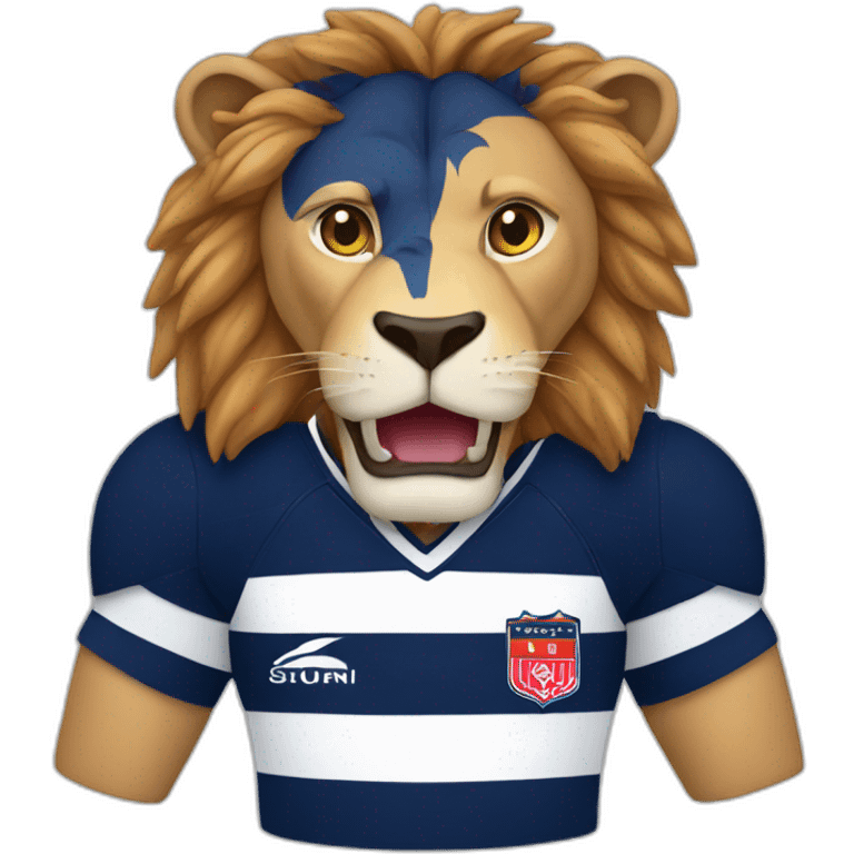 a lion in a rugby uniform red and navy emoji