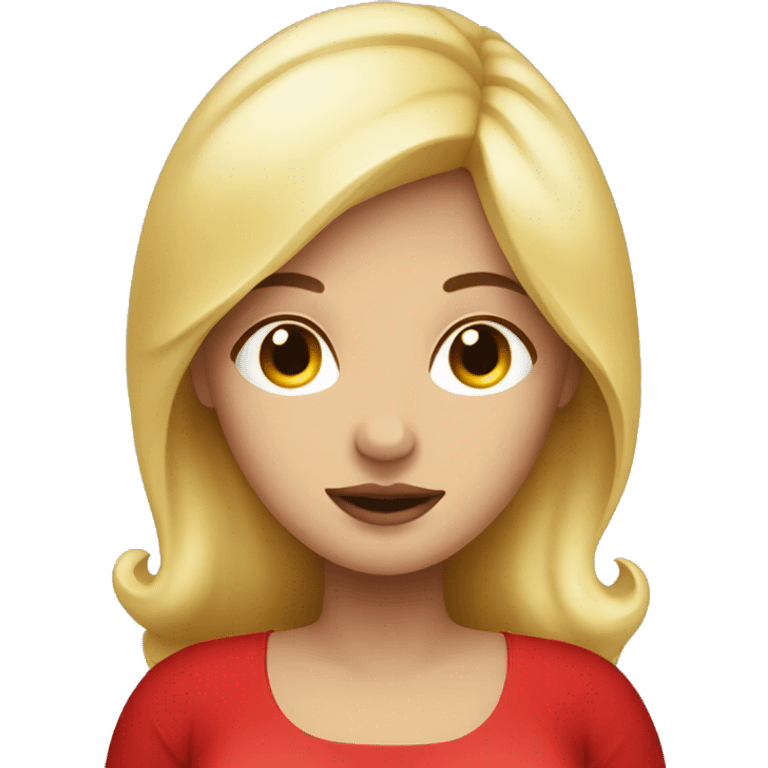 Blonde pregnant woman with close eyes wearing red dress emoji