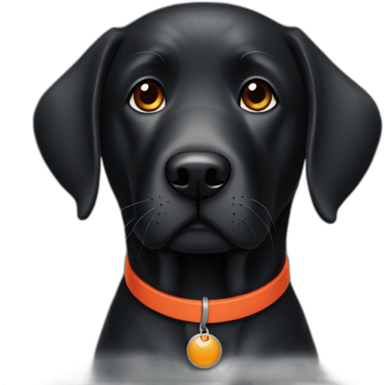 old black labrador with red collar and orange clothes emoji