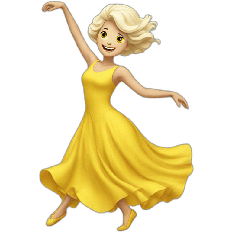 dancing white lady in yellow dress emoji