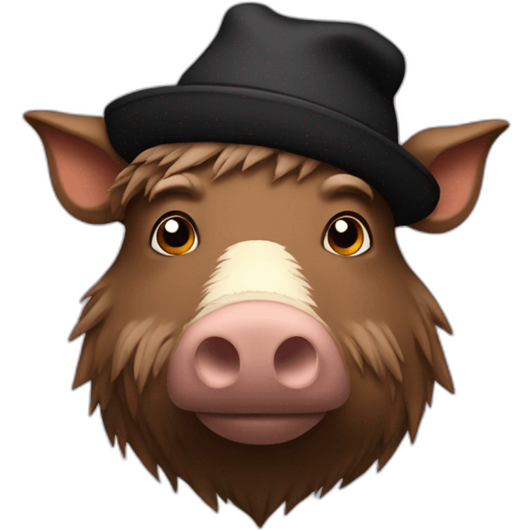 Sad brown boar with stubble in a black winter hat emoji