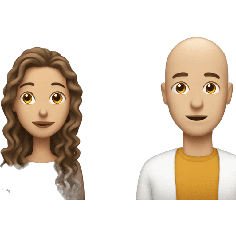 Bald white man thinking about brown woman with long curly hair  emoji