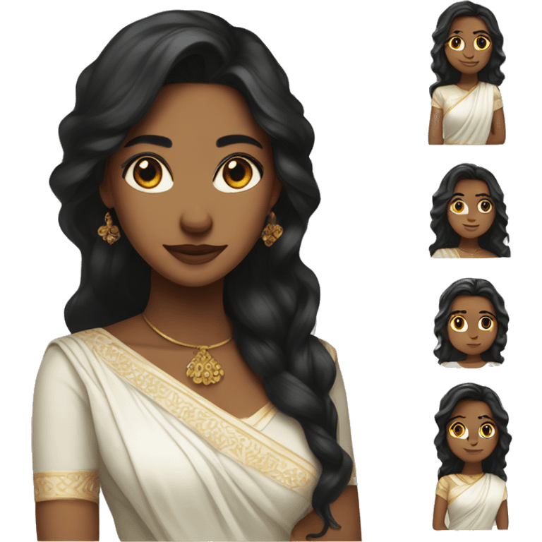 Light brown skin ;Black long hair wearing white saree emoji