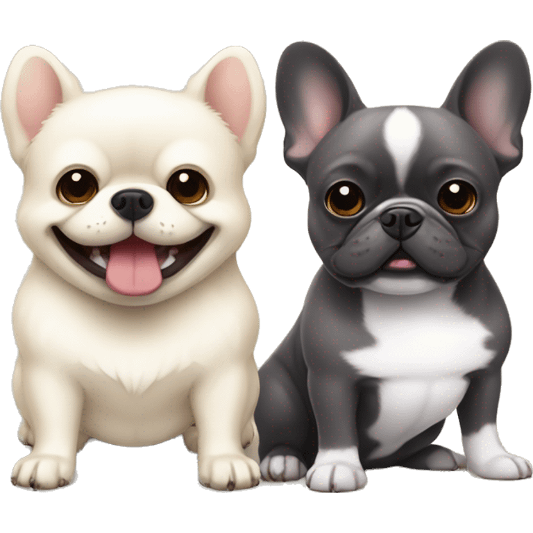 dark gray french bulldog happy and a cream pomeranian, best friends emoji