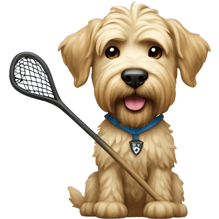 Wheaten terrier   holding a lacrosse stick emoji