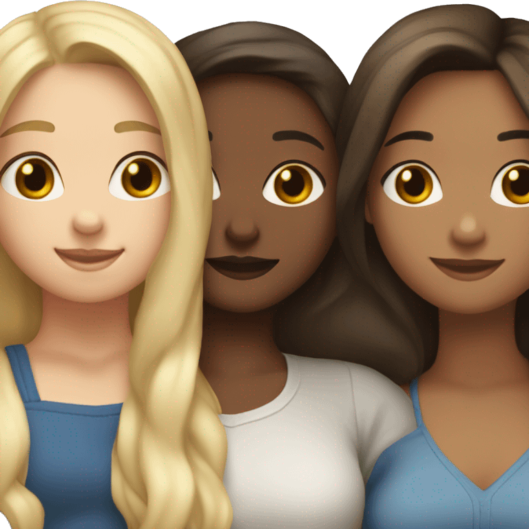 3 girls hugging, one blonde medium hait, one brunnete medium hair , one brunnete long hair emoji